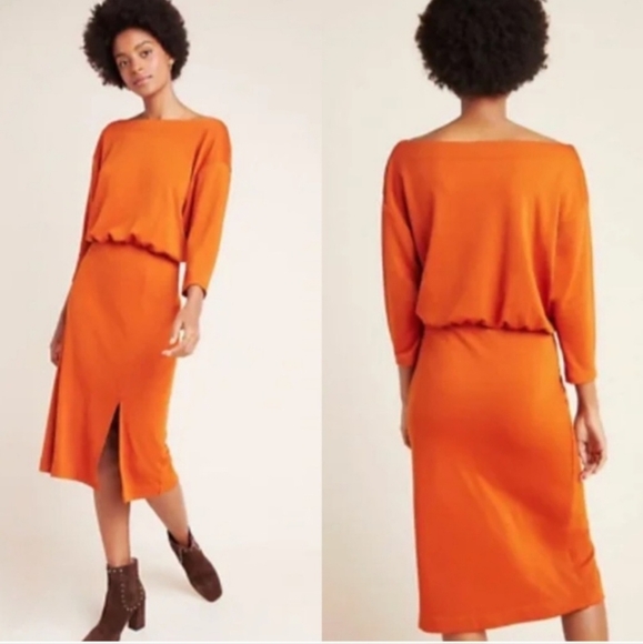 Anthropologie Dresses & Skirts - Anthropologie Burnt Orange Knit Column Midi Dress